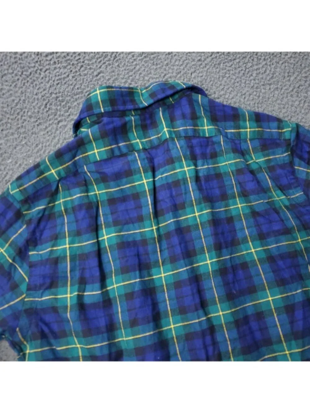 Polo Ralph Lauren Shirt Mens S Small Petite Sleep Button Plaid Blue Green Pajama